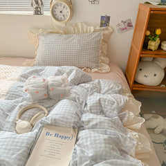 Ins Princess Style Bedding Sets Ruffle Lace Bow Quilt Cover Romantic Bedclothes Decor Woman Girls Bedroom Duvet Cover 4pcs