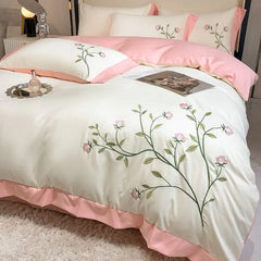Washed Cotton Embroidery Bedroom Four-piece Set Full Quilt Cover Princess Style Queen Bed Sheet King Bedding Three-piece Bedding