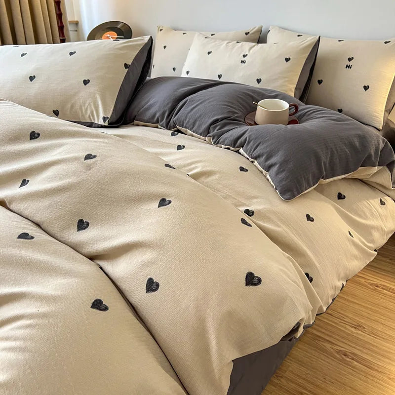 Vintage Floral Style Bedding Set No Filler Soft Fall Winter Thickening Duvet Cover Flat Sheet Pillowcase Full King Bed Linen