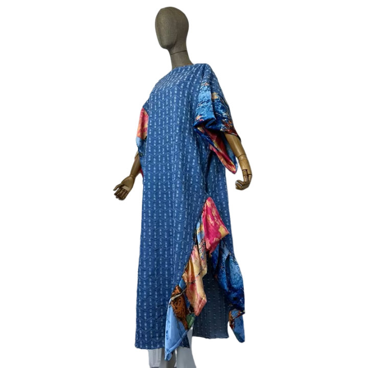 Chic Ruffled Denim Kaftan Dress - WINI