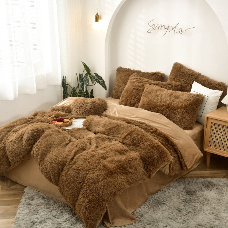 Bedding Set Luxury Winter Warm Thicken Mink Fleece Duvet Cover Bed Sheet and Pillowcases Quilt Cover Queen King Size 150x200cm