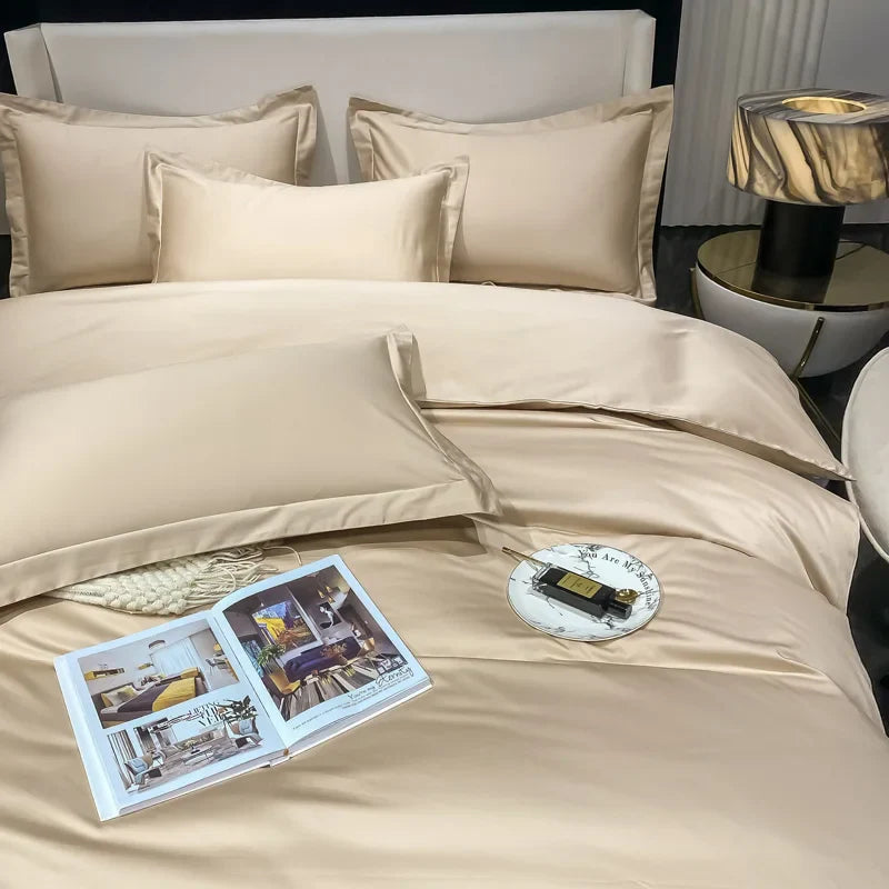 200S Count Long Staple Cotton Solid Color 100% Cotton Duvet Cover Quilt Single Pillowcase Sheet Fitted Bedding Set Queen King
