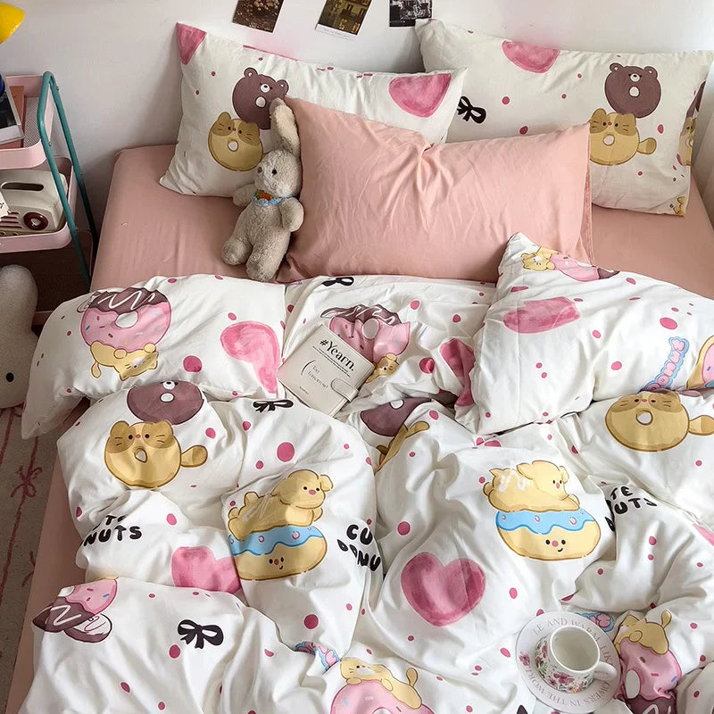 Bed Linen Bedding Set A-Class Washed Cotton Four-Piece Bed Sheets Set Comfort Sets Solid  Couple Bed Quilt Cover Home Textile