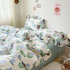 Ins Korean Style Duvet Cover Set with Flat Sheet Pillowcase No filler Washed Cotton Queen Full Twin Cute Floral Home Bed Linen