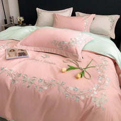 New High-End Simple and Light Luxury Skin-Friendly Cotton Four-Piece Set Simple Embroidery Bedding Lily