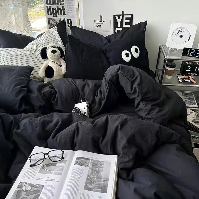 Nordic Princess Pink Bedding Set Girls Adults Twin Full Queen Size Bed Flat Sheet Duvet Cover Pillowcases Solid Color Bed Linen