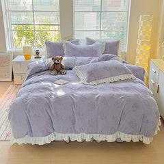 Warm Carved Milk Fleece Four-piece Winter Thickened Princess Wind Double-sided Fleece Bed Skirt Bed Sheet Bedding