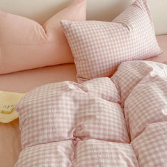 Pink Solid Bedding Set No Filler Fashion Duvet Cover Flat Sheet Pillowcase Full Queen Size Hotel Home Soft Bed Linens
