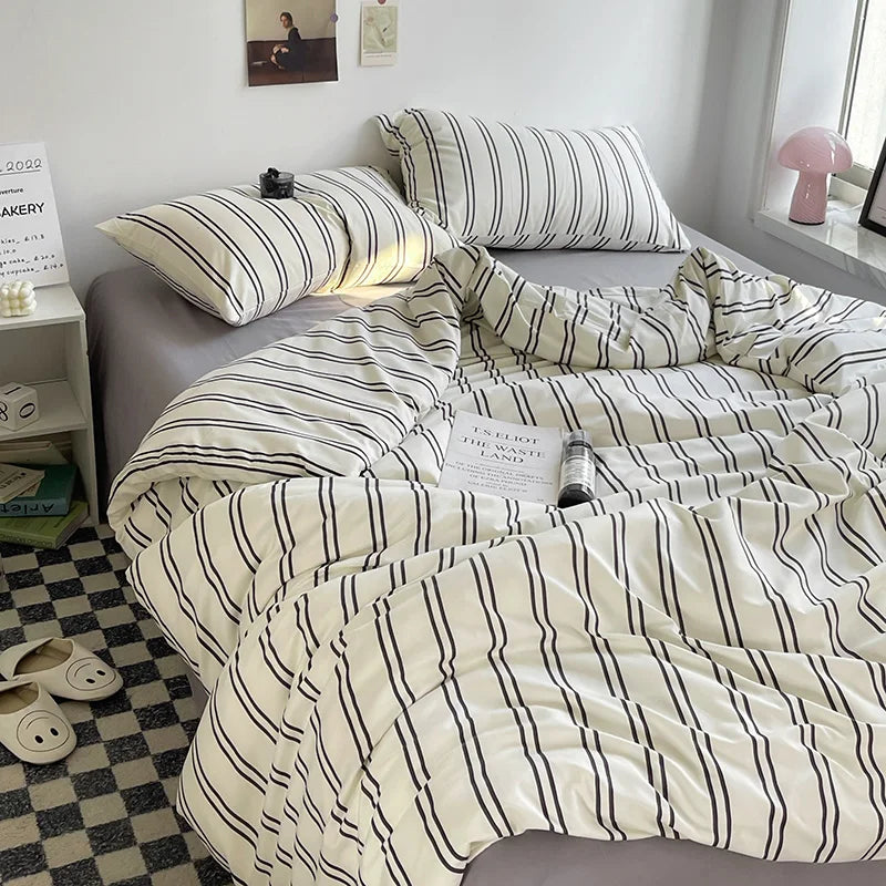 Simple Style Bed Linen Set Skin-friendly Bedsheet Set Pillowcase Brushed Bedclothes Single/Full/Queen/King Size Bedding Set