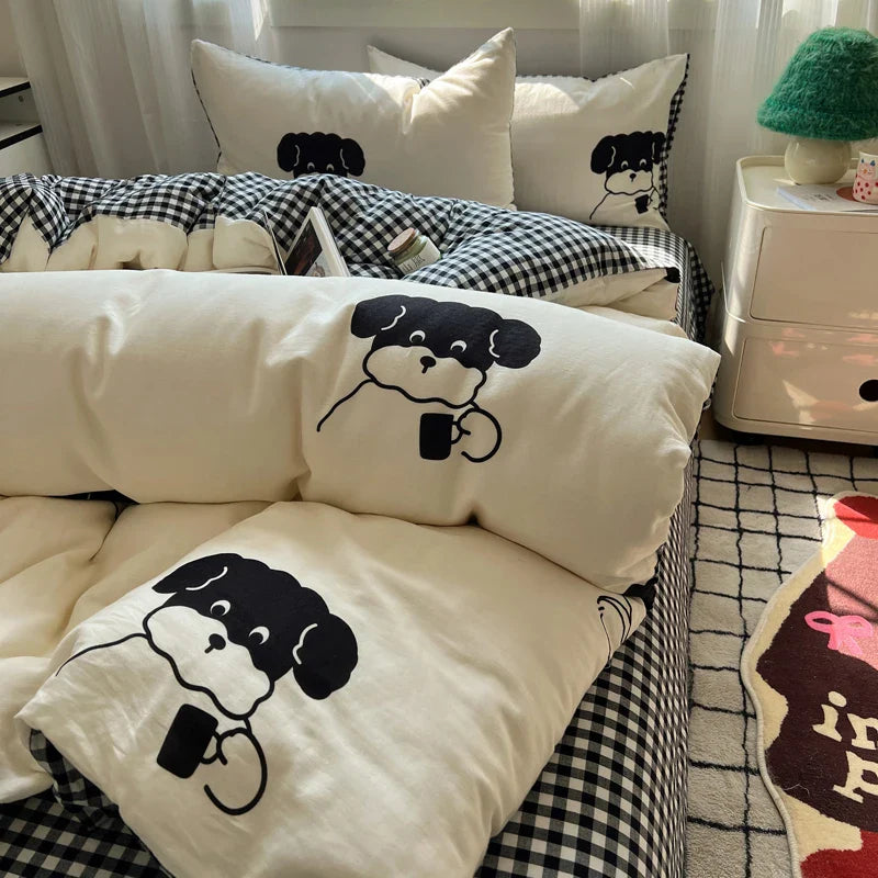 Bed Linen Bed Sheets Set Sweet Dots Duvet Cover Set Quilt Cover Bed Sheet Girls Quilt Sets Queen Size INS Blogger Comforter Sets