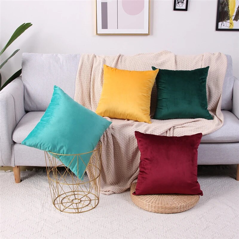 45x45cm Solid Color Luxury Velvet Throw Pillow Case Sofa Car Seat/Back Lumbar Cushion Cover Home Decor Bed Soft Pillowcase
