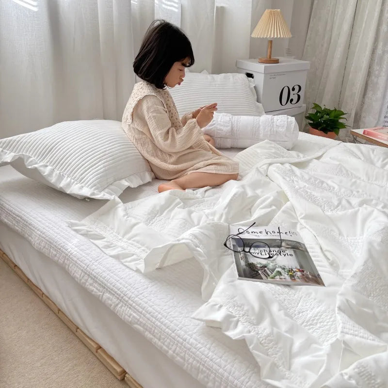 4 New Korean Chiffon Summer Quilt Three Piece Set Air-condition Quilt Kids Adult Quilts Polyester Washable Home Use