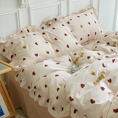 French Ins Bedding Set No Filler Korean Floral Ruffles Single Double Queen Size Duvet Cover Sheet Pillowcase Home Textile