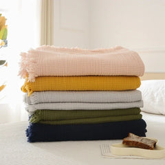 Japanese solid color retro B & B cotton four-layer yarn blanket fringed blanket