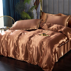 Silk Bedding Set with Duvet Cover Bed Sheet Pillowcase Luxury Satin Bedsheet Solid Color King Queen Full Twin Size