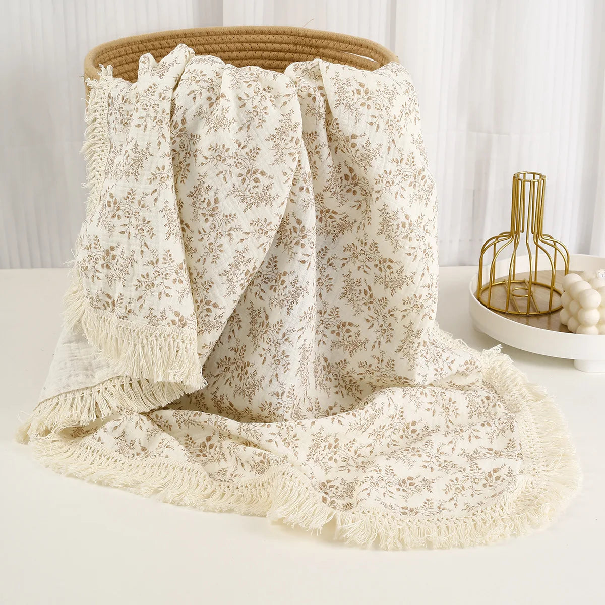 Baby Blankets Muslin Swaddle For Newborn Fringe Double Layer Cotton Summer Blanket Bed Comforter Infant Baby Stuff Bebe