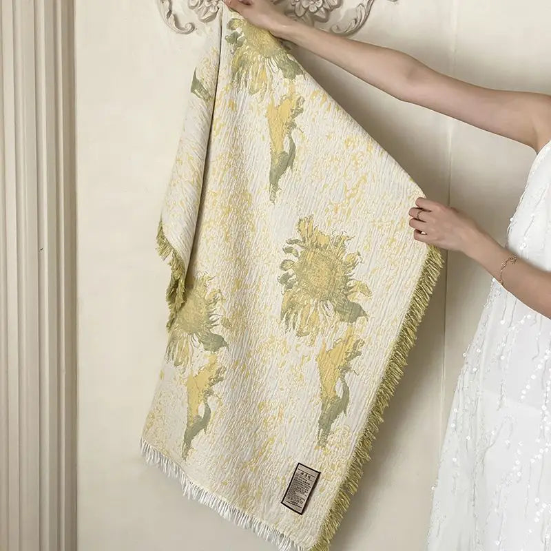 2025 new cotton gauze blanket shawl blanket four-layer fringed summer pure cotton air-conditioning blanket bath towel