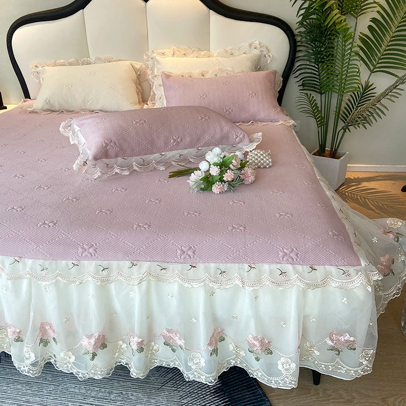 2025 Summer Cool Bed Skirt Sheet Princess Bed Skirt Mattress Ruffled Lace Bedsheet Not Stuffy With Pillowcases Twin Queen Size