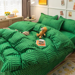 King Size Bedding Set with Quilt Cover Flat Sheet Pillowcase Kids Girls Boys Checkerboard Pinted Single Double Bed Linen