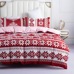 New 4pcs High Quality Skin Friendly Christmas Snowflake Bedroom Double Soft Bedding Set Sheet Quilt Cover Pillowcase