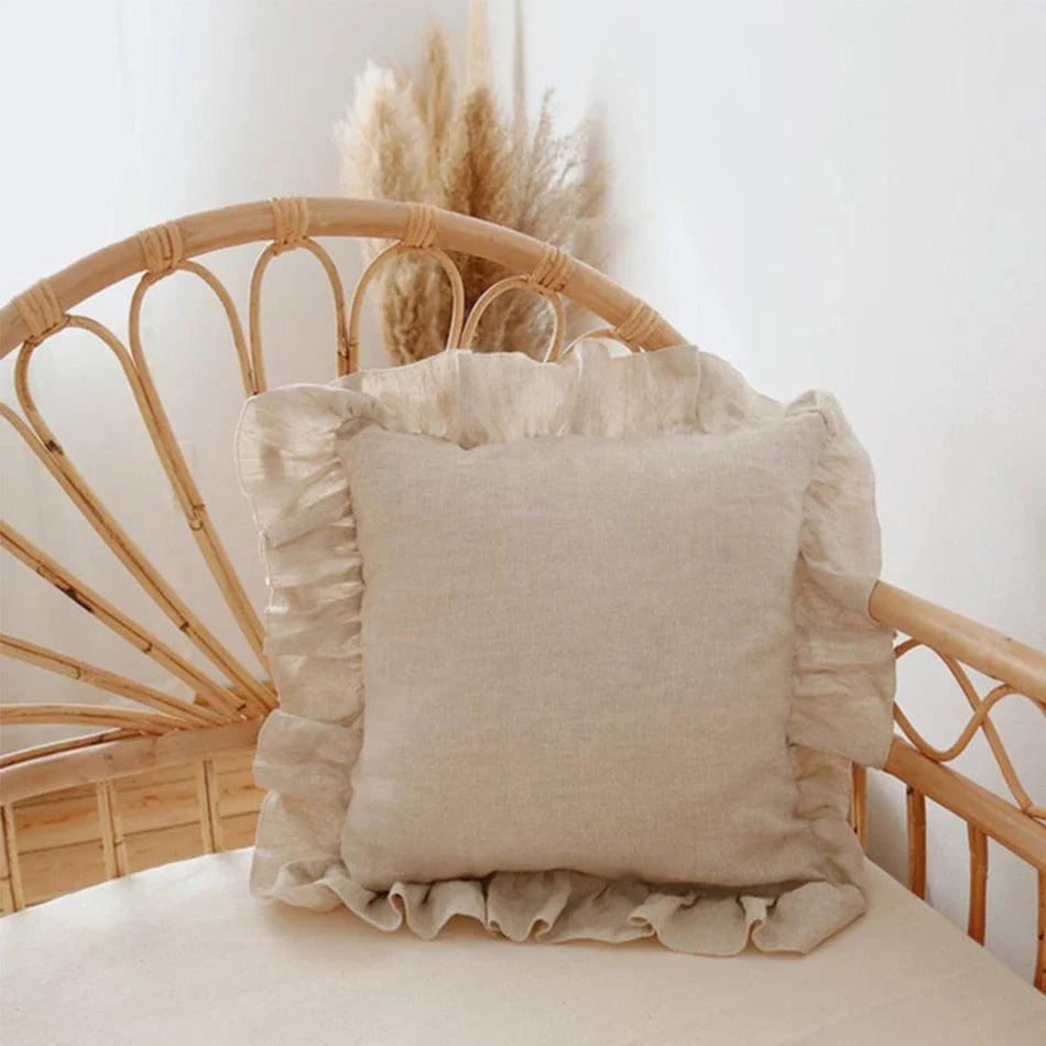 100% Pure Linen Ruffle Throw Pillowcases,Soft Comfortable Cushion Cover,Home Decor Sofa Pillows Cover,Living Room Couch Ornament