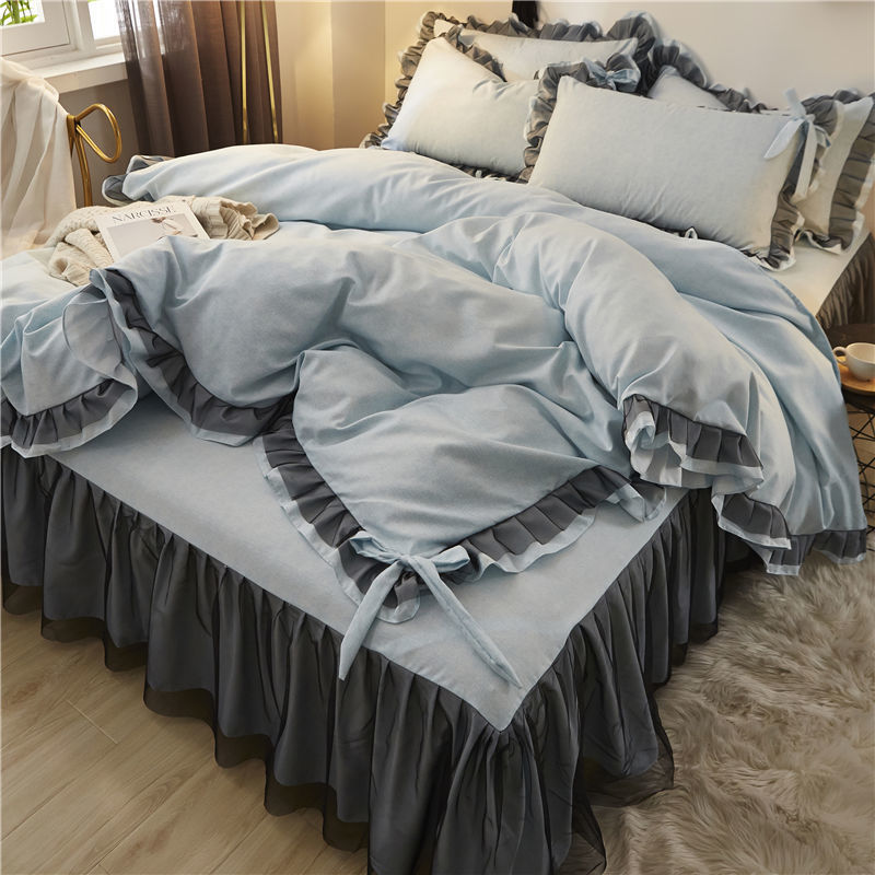 Arctic Velvet Pastoral Lace Solid Color Four-Piece Pillowcase Bed Sheet Quilt Cover Quilt Cover 200*230cm Bed Sheet Set