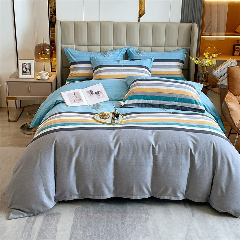 4pcs Autumn and Winter Thickening Soft Bedroom Bedding Set Home Textile Geometric Pattern Sheet Quilt Cover Pillowcase
