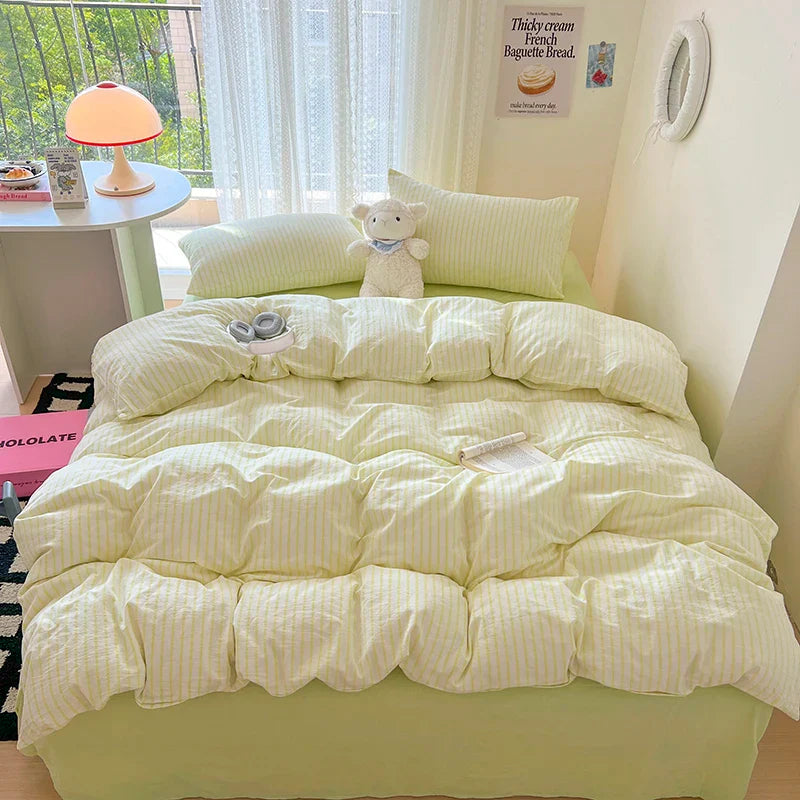 Stripe Style Duvet Cover Pillowcase with Bedsheet Soft Bed Linen Sets Skin-friendly Bedding Set for Home