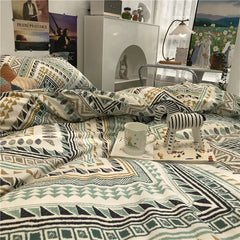  Simple Nordic Bed Four-Piece Set All Cotton Pure Cotton Quilt Cover Bohemian Style 1.5 M1.8 M Apartment Fitted Sheet