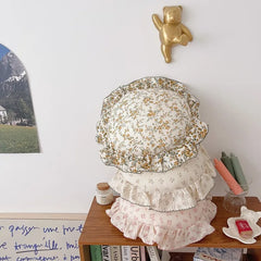 INS Round Ruffle Edge Floral Throw Pillow Stuffed Cushion Girl Heart Sweet Princess Cotton Home Bed Sofa Decor Cushion Headrest