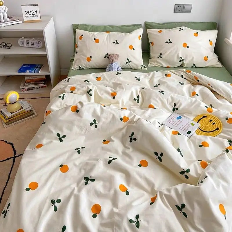 Cherry Cute Bedding Set Flat Sheet Pillowcases No Filler Ins Spring Kids Audlt Single Full Size Home Hotel Bed Linens