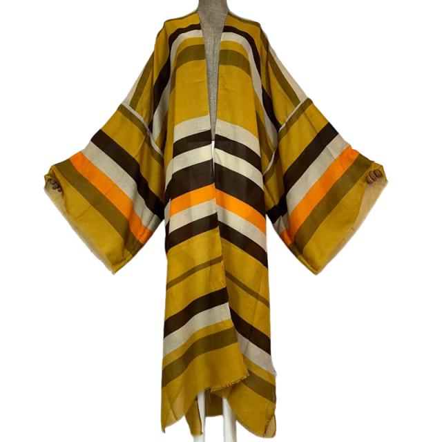 Warm Striped Maxi Kimono Cardigan - WINI