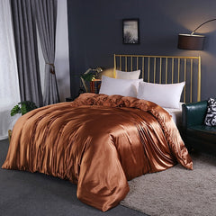 Duvet Cover Luxury Satin Single Double Queen Size Quilt Cover Home Comfortable Solid Color Zipper Bedding Cover