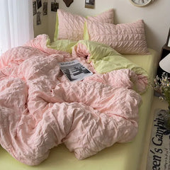 Seersucker Princess Girls Bedding Set Duvet Cover Korean Four PIECE  Washed Cotton Bed Sheet  Cover Quilt Set