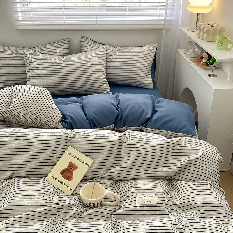Plaid Style Bedding Set Skin-friendly Quilt Cover Pillowcase Bedsheet Home Bed Linen Sets Single/Full/Queen/King Size Bedclothes