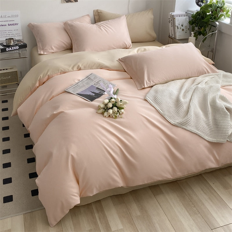 Brushed Washed Cotton Bed Set Flat Sheet Pillowcases Quilt Cover Bed Linen Peach Duvet Covers For Girls