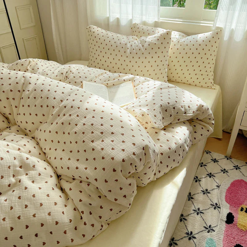 Bed Linen Bed Sheets Set Sweet Dots Duvet Cover Set Quilt Cover Bed Sheet Girls Quilt Sets Queen Size INS Blogger Comforter Sets