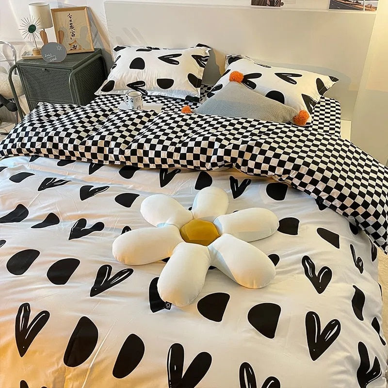 Checkerboard Bedding Set No Comforter Hot Sale Single Queen Size Flat Sheet Quilt Duvet Cover Pillowcase Polyester Bed Linens