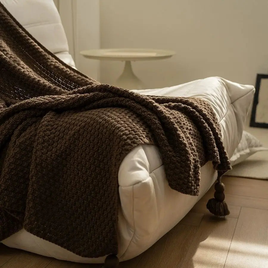Blankets Nordic Style Hanging Tassels Solid Color Blankets Homestay Knitted Blankets Brown Coffee Sofa Minimalist Design