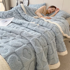 Knitted Heart Pattern Warm Throw Blankets Winter Soft Comfortable Double Sided Plush Thick Coral Velvet Blanket for Bed Safa