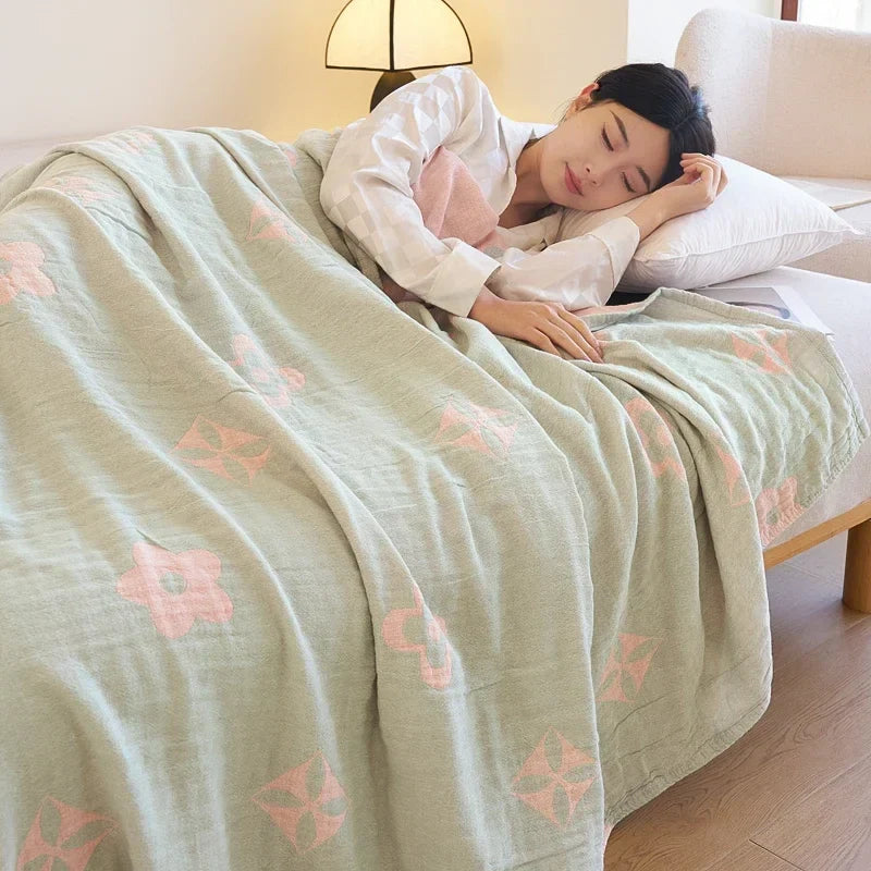 100% Cotton gauze summer blanket breathable bed linen Jacquard bed plaid light weight home Blankets and bedspreads Non shrinking