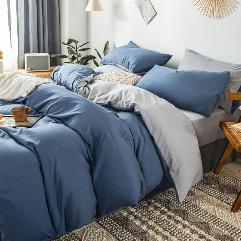INS White And Blue Grey Solid Color Bedding Set Flat Bed Sheet Duvet Cover Double Full Queen King Bedclothes Pure Bedroom Linen