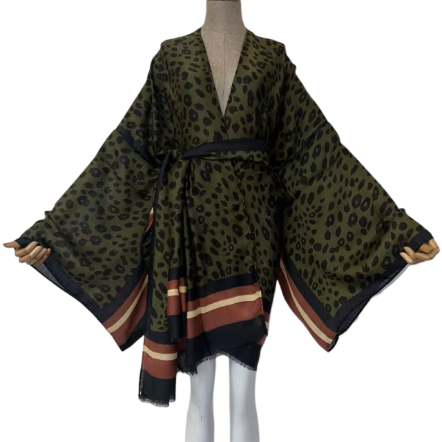 Chic Leopard Print Midi Kimono Cardigan - WINI