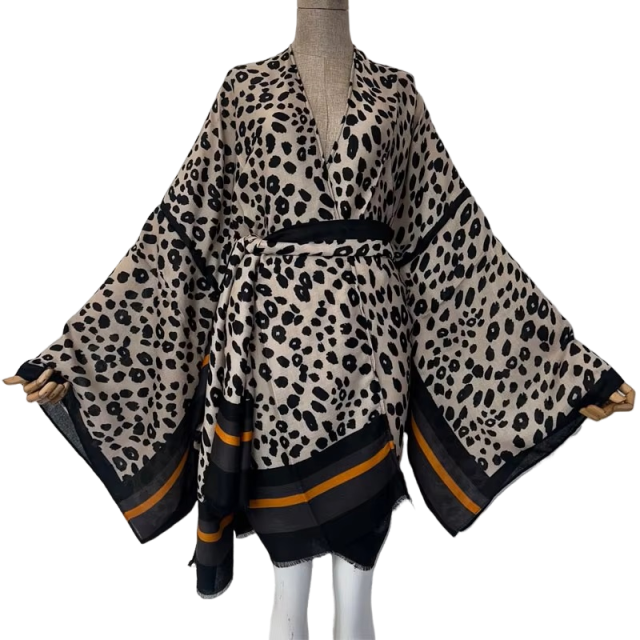 Chic Leopard Print Midi Kimono Cardigan - WINI