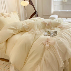 Korean Princess Style Bedding Sets Ruffle Lace Bow Quilt Cover Romantic Bedclothes Decor Woman Girls Bedroom/ Bedding Set