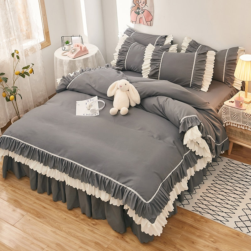 4pcs Couple Bed Quilt Set Sheet Bedsheet Bedspread Queen Size Duvets Cover Linens Comforter Bedding with Pillowcases Luxury Pink