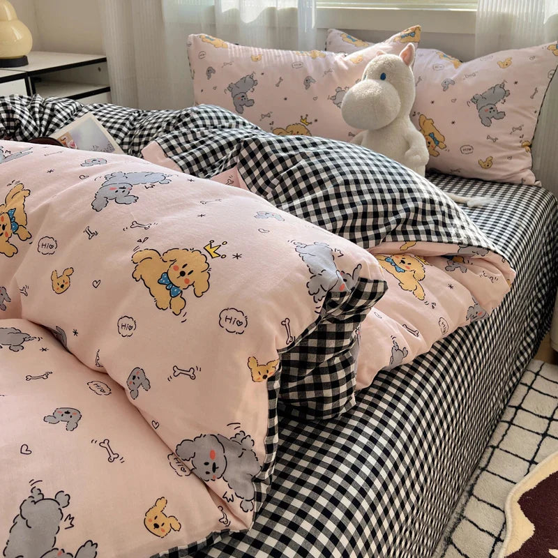 Bed Linen Bed Sheets Set Sweet Dots Duvet Cover Set Quilt Cover Bed Sheet Girls Quilt Sets Queen Size INS Blogger Comforter Sets