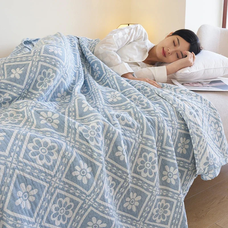 100% Cotton gauze summer blanket breathable bed linen Jacquard bed plaid light weight home Blankets and bedspreads Non shrinking