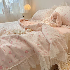 Summer Quilt 2025 New Washed Cotton Korean Ins Lace Fragmented Series  Air Condition Quilt High Quality Summer Blanket set