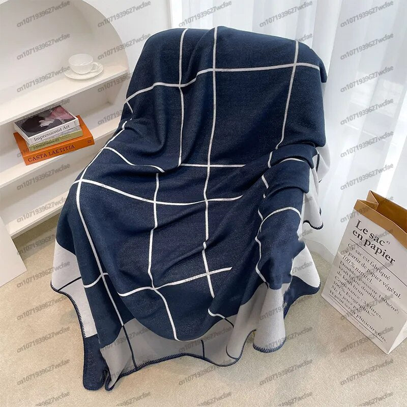 Winter Warm Blankets for Beds Sofa Plaid H Blanket Brand Designer Blanket Fleece Knitted Nap Throw Blanket Soft Wool Scarf Shawl